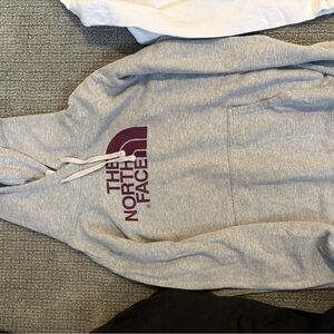 The North Face Heather Gray Hoodie with Maroon Logo